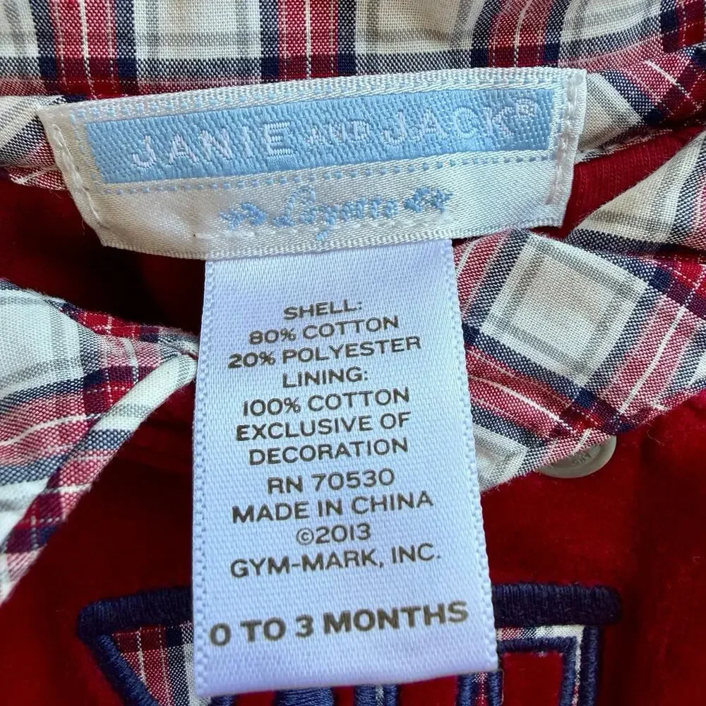Janie and Jack Baby Boy Heirloom Red Velvet Holiday Romper Train Plaid 0-3 Month